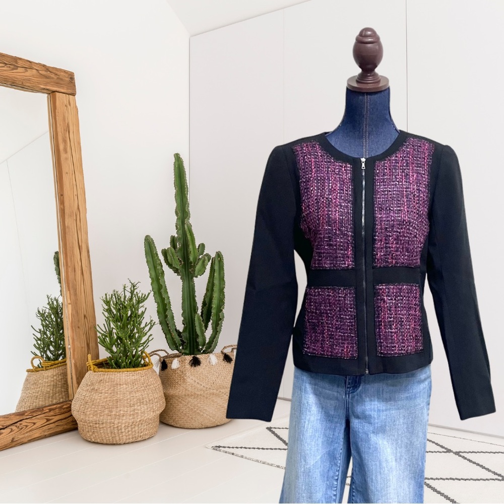 Trina Turk Tweed Front Zip Blazer Jacket